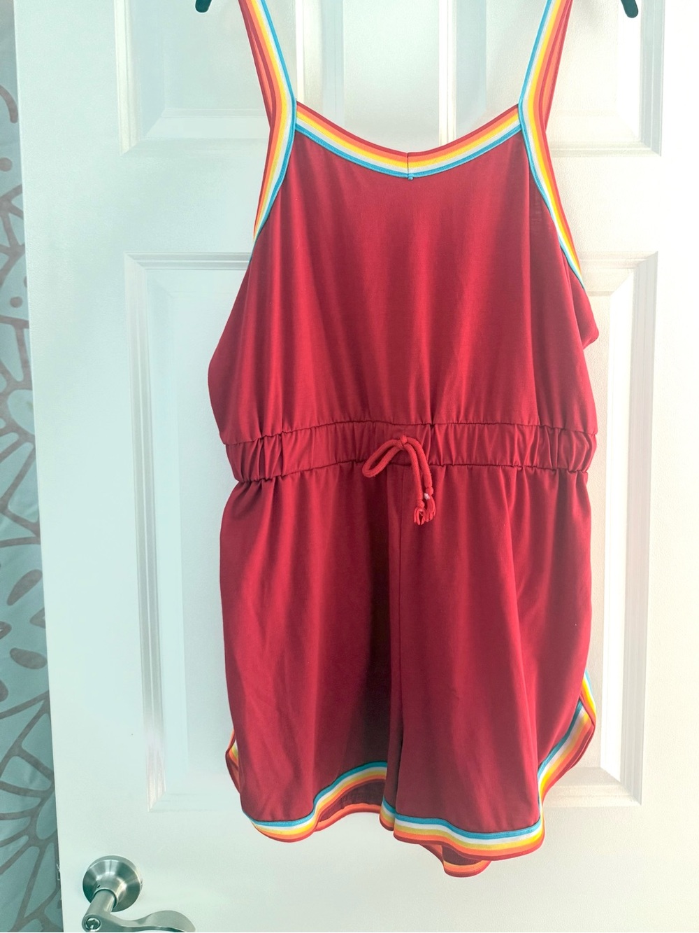 SHEIN Curve 1XL Red Romper with Rainbow Trim 🌈❤️
